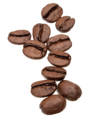 roasted coffee beans isolated in white background cutout