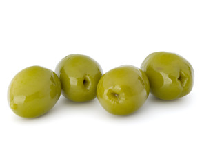 Green olives fruits isolated on white background cutout
