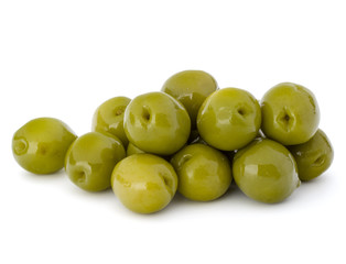 Green olives fruits isolated on white background cutout