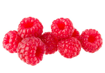 ripe raspberries isolated on white background close up