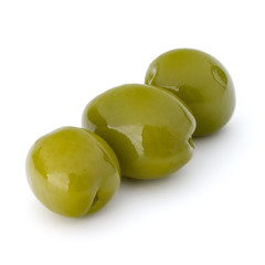 Green olives fruits isolated on white background cutout