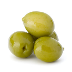Green olives fruits isolated on white background cutout