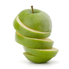 Green sliced apple isolated on white background cutout