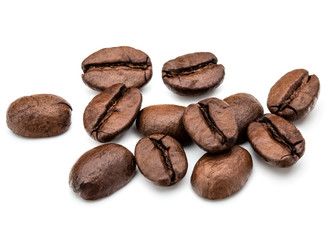 roasted coffee beans isolated in white background cutout