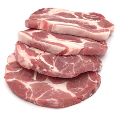 Raw pork chop meat isolated on white background cutout