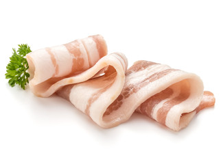  sliced bacon and parsley leaves isolated on white background cu