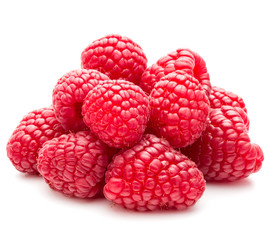 ripe raspberries isolated on white background close up