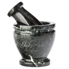 Marble stone mortar and pestle isolated on white background cuto