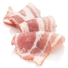 sliced pork bacon isolated on white background cutout