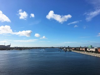 Obraz premium Copenhagen, the capital of Denmark. The picture is taken in Nordhavn, in the north-eastern part of the city. This is the Channel between the Amager island to the left, and the 