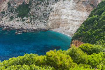 Amazing Seascape with Blue water and rocks of small beach at Zakynthos island, Greece