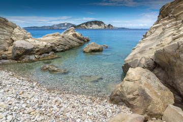 Clear waters of marathia beach at Zakynthos island, Greece
