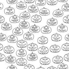hand drawn jack-o-lantern seamless pattern - halloween background