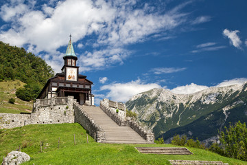 Fototapeta na wymiar Memorial Church of the Holy Spirit at Polog, Slovenia