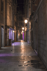 Fototapeta na wymiar Empty alley in old town Sibenik at night