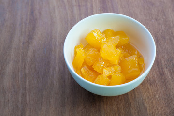 Bowl of sweet potato soup. Asian style dessert soup