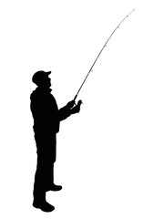 fisherman with spinning rod silhouette