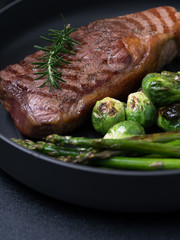 close up view of nice fresh steak on color back