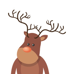 christmas brown reindeer with red nose cartoon. vector illustration