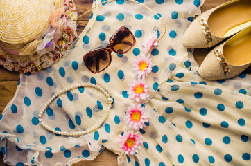 Travel Clothing accessories apparel along with women for the trip