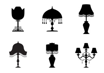 Set of silhouette vintage and luxury chandelier flat icon,Vector illustrations