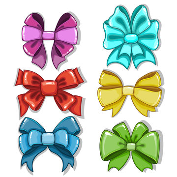 Cute cartoon bows of different shapes and colors
