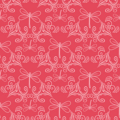 Fototapeta premium seamless pattern with ornament and dragonflies