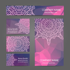set of business cards on the background of the triangles