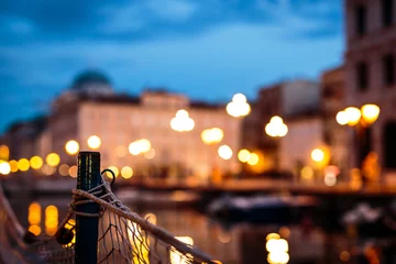 Tableaux ronds sur plexiglas Ville sur leau sunset from a boat in Trieste