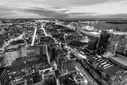 Ariel View Of Toronto Canada  At Night.