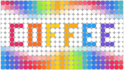 Colored dotted mosaic background with COFFEE text