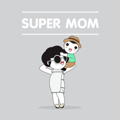 Super Mom Mother's Day Card Character illustration