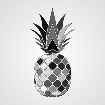 Pineapple mosaic icon. Tropical fruit isolated on white background. Symbol of food, sweet, exotic and summer, vitamin, healthy. Nature logo. Flat concept. Design element Vector illustration