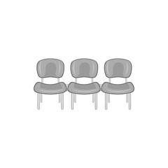 Chairs at airport icon in black monochrome style isolated on white background. Sit symbol vector illustration