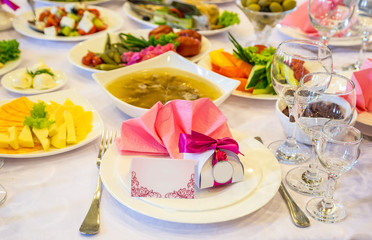 Beautiful flowers on table in wedding day