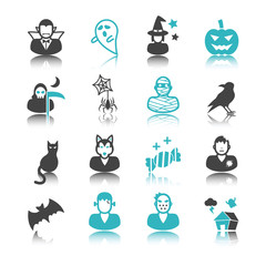 halloween icons with reflection