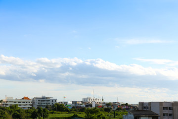 Blue sky with clouds over field