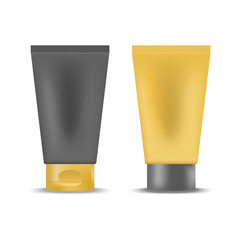 Realistic gold and black blank tubes of cream, gel