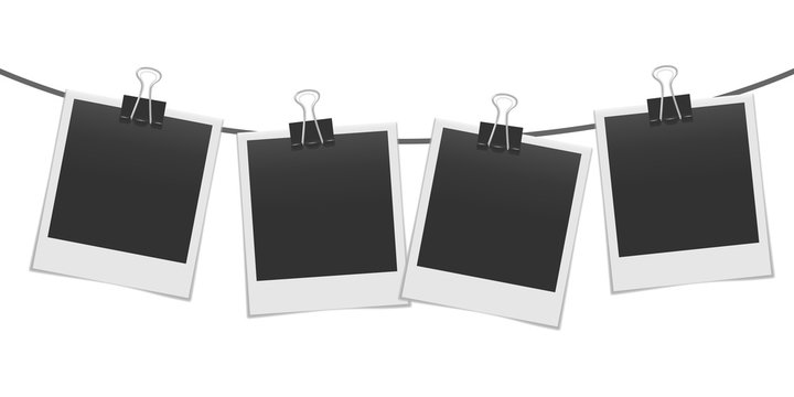 Blank realistic photo frames on the rope mockup