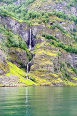 Waterfall at Naeroyfjord in Norway