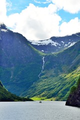 Waterfall at Naeroyfjord in Norway