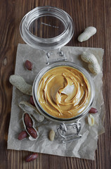 Peanut spread in a glass jar