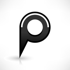 Black map pin icon flat round location sign