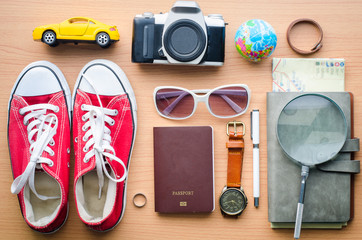 Fototapeta na wymiar Travel accessories for trip