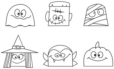 Outlined halloween faces