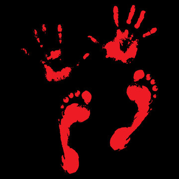 Bloody handprints and feet