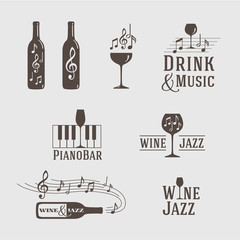 Logo, icon set for jazz bar, music cafe