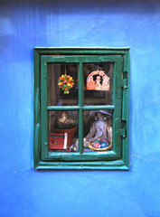 Vintage window in small medieval house, Prague.