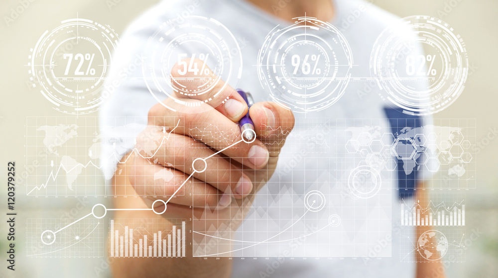Poster Businessman using digital graph interface with a pen ‘3D rende