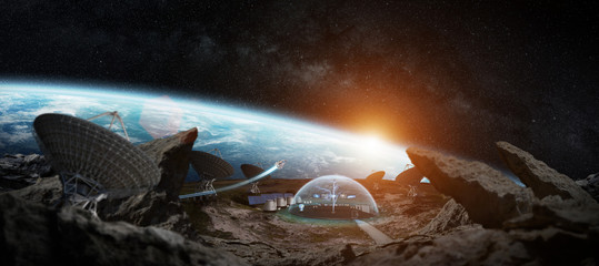 Obraz premium Observatory station in space 3D rendering elements of this image